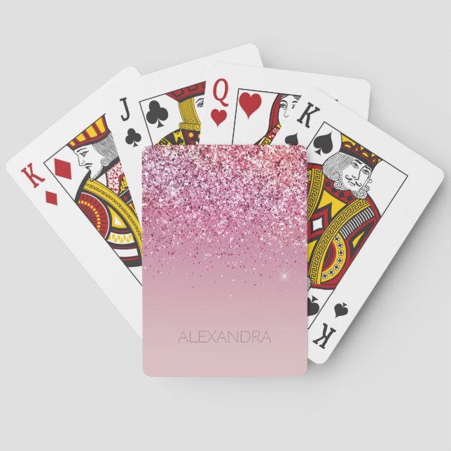 Rose Gold Pink Gold Glitter Sparkle Poker Cards (Back)