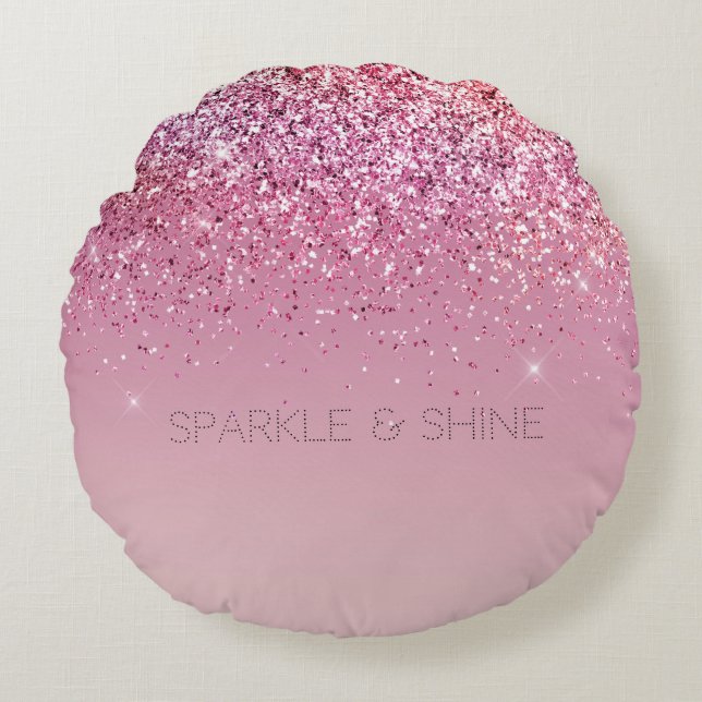 Rose Gold Pink Gold Glitter Sparkle Round Pillow (Front)