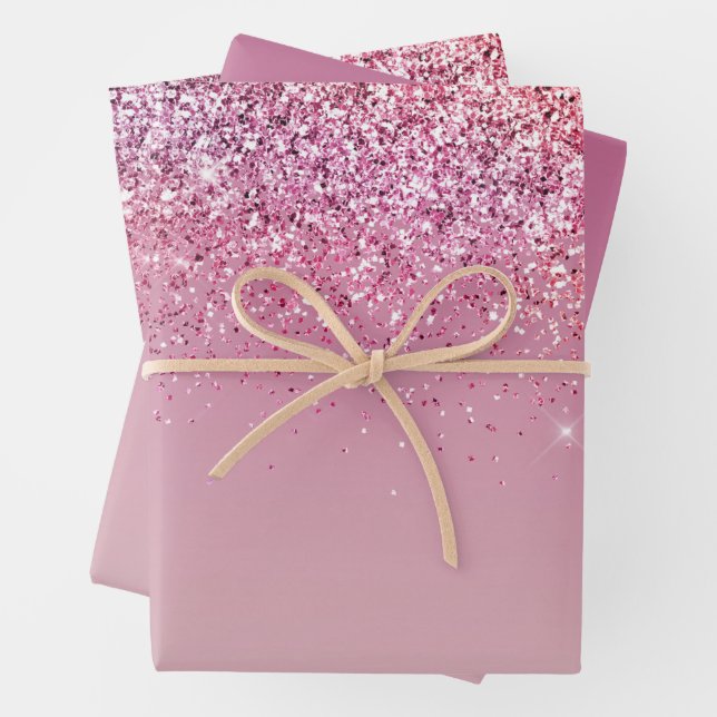 Rose Gold Pink Gold Glitter Sparkle Wrapping Paper Sheets (In situ)