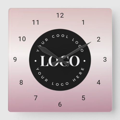 Rose Gold Pink Gradient Custom Logo Company Office Square Wall Clock