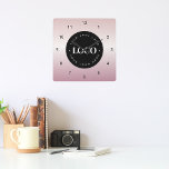 Rose Gold Pink Gradient Custom Logo Company Office Square Wall Clock<br><div class="desc">Keep time on-brand with this rose gold pink gradient square wall clock, featuring your custom business logo and editable text. Ideal for a corporate office, client space, or marketing display, this modern, minimalist clock blends professionalism with soft style. Just create your own design, add your logo, and personalize for a...</div>