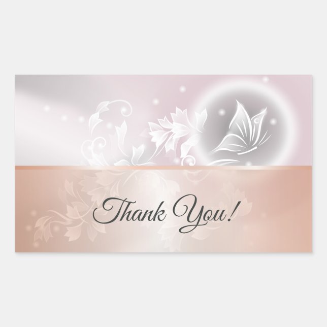 Rose Gold Pink Gray Floral Butterfly  Rectangular Sticker (Front)