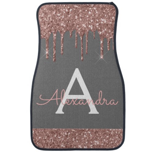 Rose Gold Pink Grey Glitter Sparkle Monogram Car F Car Floor Mat