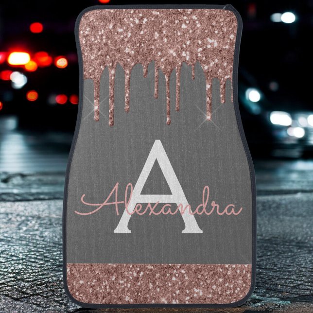 Rose Gold Pink Grey Glitter Sparkle Monogram Car F Floor Mat (Creator Uploaded)
