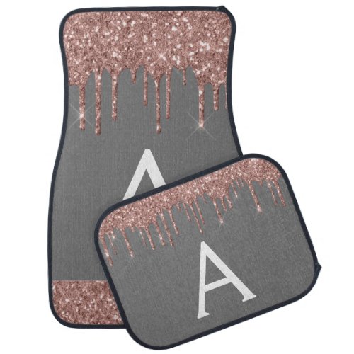 Rose Gold Pink Grey Glitter Sparkle Monogram Car Floor Mat