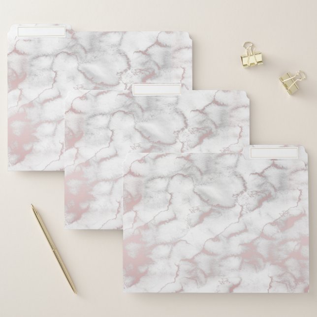 Rose Gold Pink & Grey Modern Marble Luxury Glam File Folder (Set)