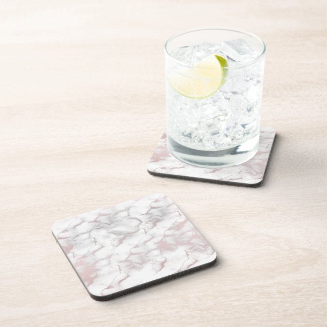 Rose Gold Pink Grey White Marble Glam Minimal Beverage Coaster (Right Side)