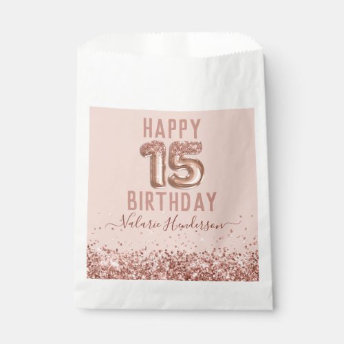 Rose Gold Pink Happy 15th Birthday Favor Bag