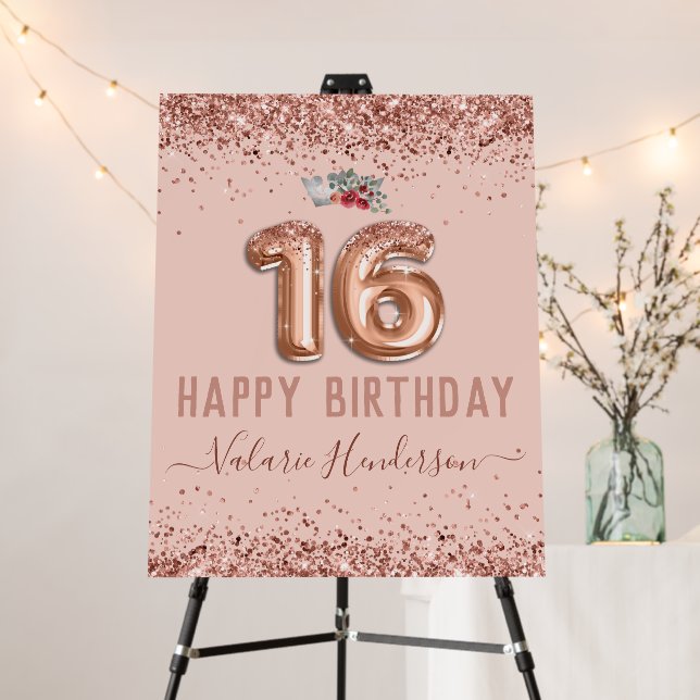 Rose Gold Pink Happy 16th Birthday Foam Board (In Situ (Stand))