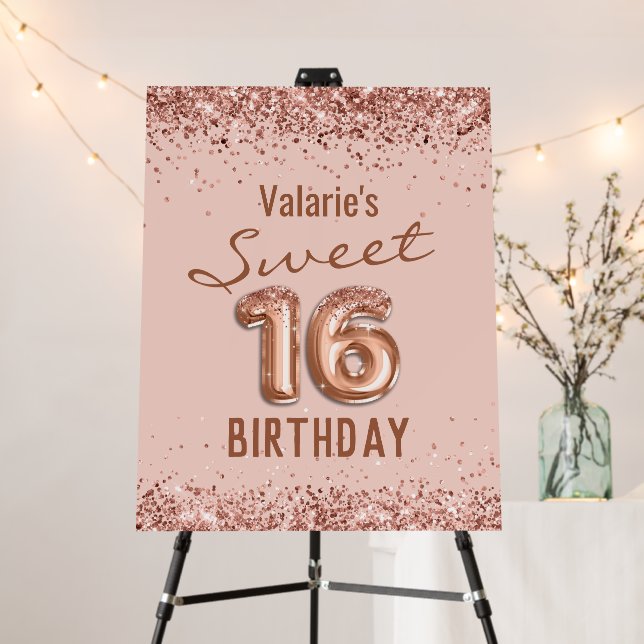 Rose Gold Pink Happy 16th Birthday Foam Board (In Situ (Stand))