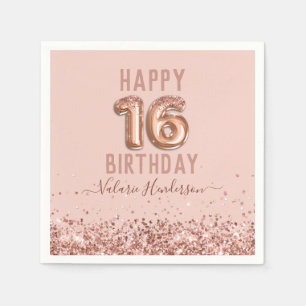 Rose Gold Pink Happy 16th Birthday Napkins