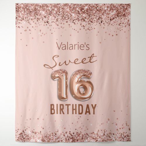 Rose Gold Pink Happy 16th Birthday Tapestry