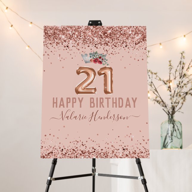 Rose Gold Pink Happy 21st Birthday Foam Board (In Situ (Stand))