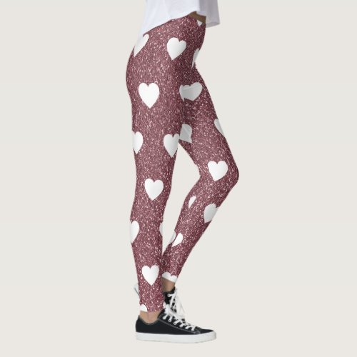 Rose Gold Pink Heart Pattern Valentines Day Leggings