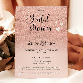 Rose Gold Pink Hearts Script Chic Bridal Shower Invitation by girly_trend at Zazzle