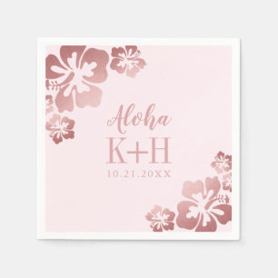 Rose Gold Pink Hibiscus Aloha Hawaii Bridal Shower Napkins