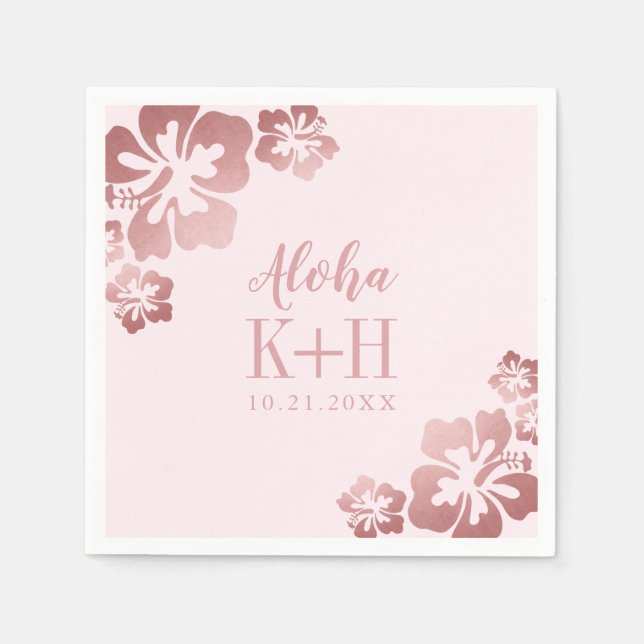 Rose Gold Pink Hibiscus Aloha Hawaii Bridal Shower Napkins (Front)