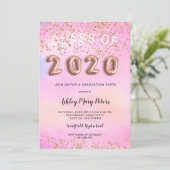 Rose Gold pink holographic photo graduation 2020 Invitation (Standing Front)