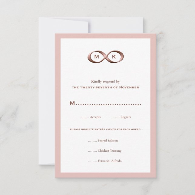 Rose Gold Pink Infinity Hand Clasp Wedding RSVP Ca Card (Front)