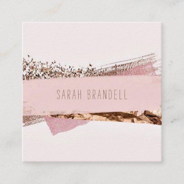 Rose Gold & Pink Label Beauty Salon Square Business Card (Front)