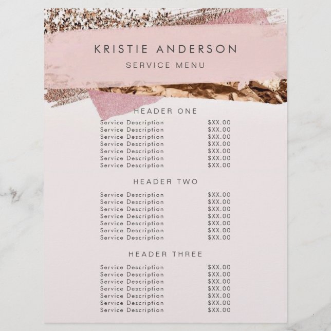 Rose Gold & Pink Label Pricing & Services Flyer (Front)