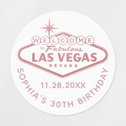 Rose Gold Pink Las Vegas Birthday Custom Favor Labels