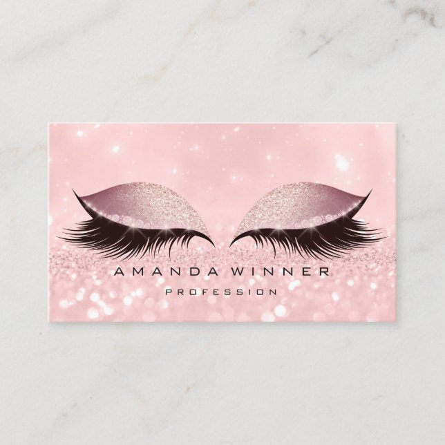 Rose Gold Pink Lashes Extention Makeup Eye Glitter Appointment Card (Front)