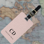 Rose gold pink leather monogram name luggage tag<br><div class="desc">Rose gold,  blush pink colored faux leather print as background. Personalize and add your monogram letters and full name on the front. Your contact information on the back.  Black text.</div>