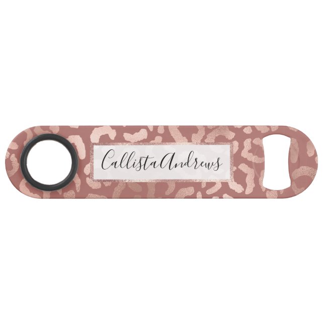 Rose Gold Pink Leopard Cheetah Animal Print Bar Key (Front (Horizontal))