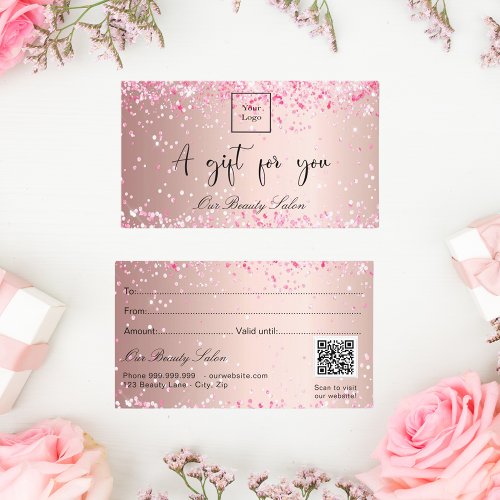Rose gold pink logo qr code gift certificate 