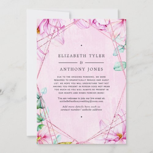 Rose Gold  Pink Magnolia Geometric Wedding Guests Announcement