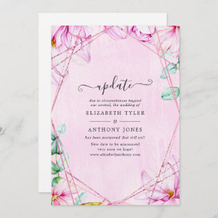 Rose Gold & Pink Magnolia Geometric Wedding Update Invitation