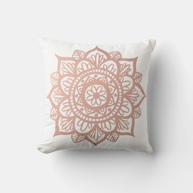 Rose Gold Pink Mandala Flower Throw Pillow (Front)