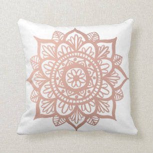 Rose Gold Pink Mandala Flower Throw Pillow