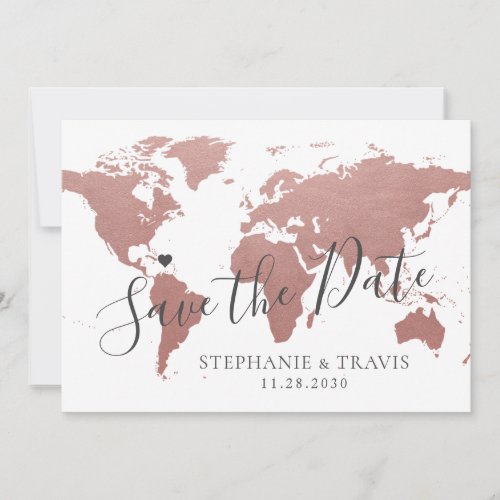 Rose Gold Pink Map Destination Travel Wedding Pic Save The Date
