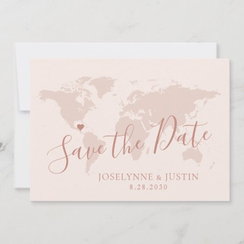 Rose Gold Pink Map Destination Travel Wedding Pic Save The Date