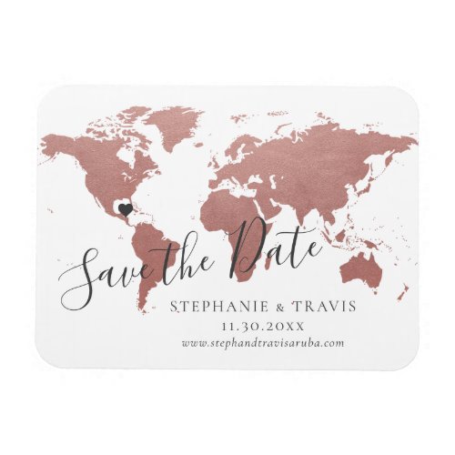 Rose Gold Pink Map Travel Wedding Save the Date Magnet