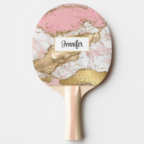 Rose Gold Pink Marble Abstract Ping Pong Paddle
