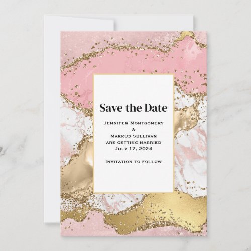 Rose Gold Pink Marble Abstract Wedding Save The Date