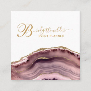 Rose Gold Pink Marble Agate Event Planner Square Business Card