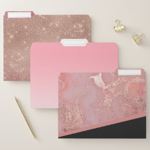 Rose Gold Pink Marble Black Triangular Geometric File Folder