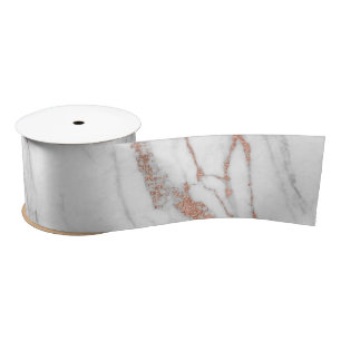Rose Gold Pink Marble Carrara White Abstract White Satin Ribbon