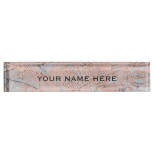 Rose Gold Pink Marble Glitter Glam Personalized Nameplate