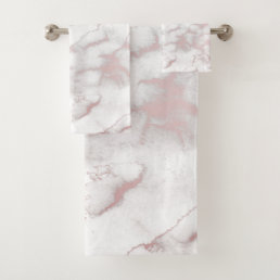 Rose Gold Pink Marble Modern Chic Trendy Bath Towel Set