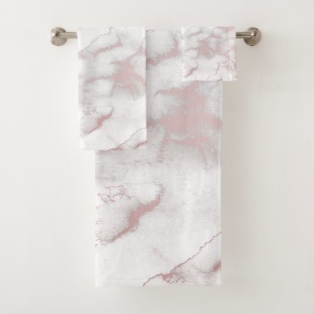 Rose Gold Pink Marble Modern Chic Trendy Bath Towel Set