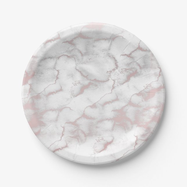 Rose Gold Pink Marble Modern Chic Trendy Party Paper Plates (Front)