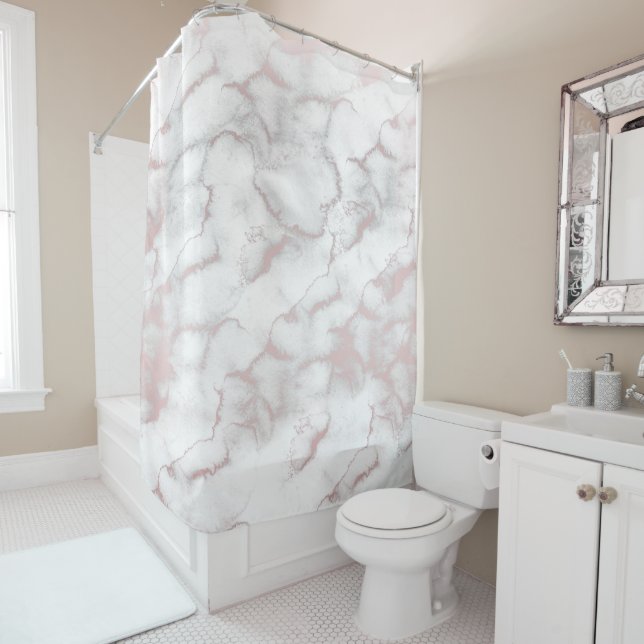 Rose Gold Pink Marble Modern Chic Trendy Shower Curtain (In Situ)