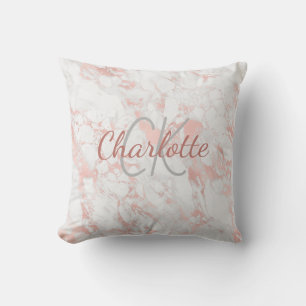 Rose gold pink marble monogram name elegant outdoor pillow