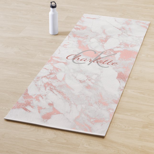 Rose gold pink marble monogram name yoga mat (In Situ)