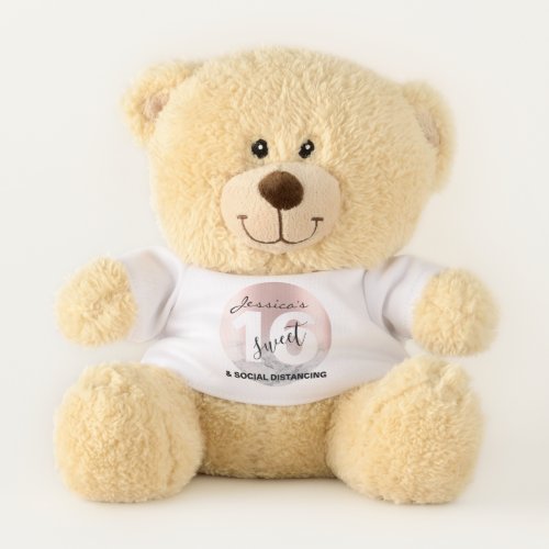Rose gold pink marble Sweet 16 Social distancing Teddy Bear